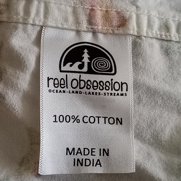 Reel Obsession Cotton Button Down Collar Short Sleeve Fish Print Shirt Sz Large - Picture 6 of 11